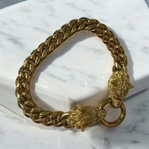Gold Tone Chunky Lion Head Chain Bracelet